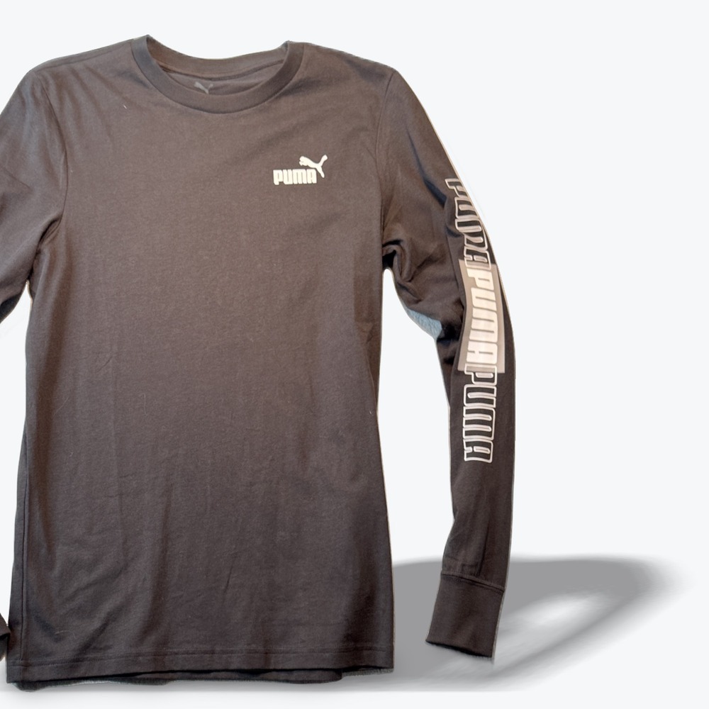 Puma Mens Long Sleeve Graphic T Shirt Black Crew Neck Logo‎ Small Gym Training